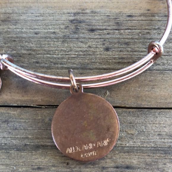 Alex and Ani Black Enamel Crystal Joy Rose Gold Tone Charm Bracelet! EUC - Picture 8 of 10